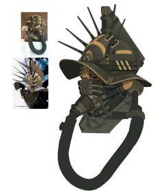 an image of a steam punk helmet with spikes on it's face and hands