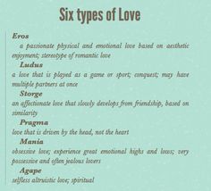 six types of love info sheet