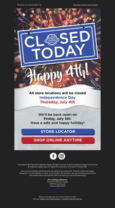 a flyer for a fireworks event with the words closed today on it and fireworks in the background