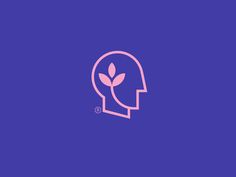 a pink logo with a plant growing out of it's head on a purple background