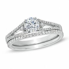 a white gold engagement ring set with diamonds