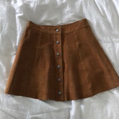 100% Leather In Beautiful Camel Color. Brand New Condition! Trendy Brown Skirt With Button Closure, Trendy Brown Mini Skirt For Day Out, Trendy Brown Skirt For Day Out, Trendy Brown Mini Skirt With Button Closure, Trendy Brown Leather Skirt, Casual Leather Skirt For Spring, Casual Leather Mini Skirt, Forever 21 Brown Bottoms For Fall, Forever 21 Trendy Fall Skirt