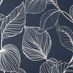 a blue and white wallpaper with leaves on it