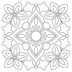 a black and white image of an intricate design with flowers in the center, on a white background