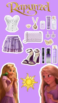 rapunzel sticker sheet from disney's tangled princesses collection, with all her accessories