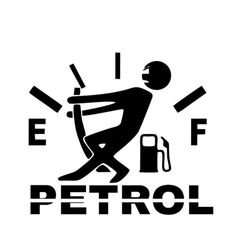 a black and white image of a person at a gas pump with the words petrol on it