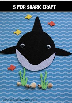 an orca whale made out of felt and seaweed with the words 5 for shark craft