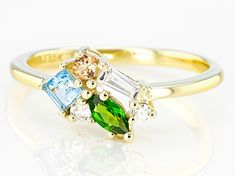 .56ctw Marquise Chrome Diopside, Square Swiss Blue Topaz, Round Andalusite, Round And Tapered Baguette White Zircon, 10k Yellow Gold 6-Stone Ring. Measures approximately .45"L x .32"W. Green Multi-stone Diamond Cluster Ring, 14k Gold Green Multi-stone Cluster Ring, Green Diamond Birthstone Ring With Multi-stone, Green Diamond Multi-stone Birthstone Ring, Green Cluster Multi-stone Jewelry, Modern Rings, Brown Gemstone, School Jewelry, Popular Jewelry