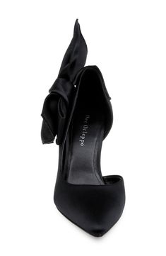 An oversized bow dials up the romance of this date-ready satin pump boasting a half-d'Orsay silhouette and a sleek pointy toe. 3" heel Textile upper/leather lining and sole Imported Elegant Satin Heels For Evening, Formal High Heel Heels With Satin Lining, Satin Closed Toe Evening Heels, Party Heels With Satin Lining, Formal High Heels With Satin Lining, Evening Satin Closed-toe Heels, Black Satin High Heels, Elegant Satin Heels For Night Out, Pointed Toe Heels With Bow For Night Out