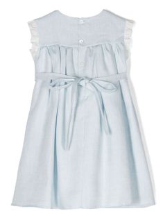 Light Blue Cotton Dress For Baptism, Luxury Blue Cotton Dress, Linen Frill Pintuck Dress, Rebecca Vallance Bow Dress, Farfetch Kids Dress, Dress With Jean Jacket, Dolce And Gabbana Kids, Blue And White Dress, Kenzo Kids