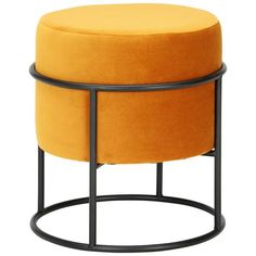 an orange stool with metal frame and foot rest