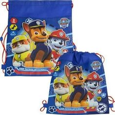 two drawsack bags with paw patrol characters on them