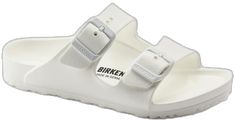 Summer Sandals With Cork-bed Midsoles For Outdoor, Casual White Slides With Buckle Closure, Casual White Slides With Cork-bed Midsoles, White Slides With Cork-bed Midsoles For Beach, Birkenstock Eva, White Birkenstocks, Arizona Eva, Womens Casual Boots, Two Strap Sandals