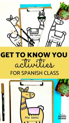 two pictures with the words get to know you activities for spanish class