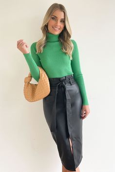 Black High Waist Pu Midi Skirt Chic Green Mini Skirt For Winter, Fall Green Mini Skirt For Work, Green Solid Color Skirt For Fall, Trendy Winter Office Skirt, Casual Mini Skirt For Office In Winter, Fall Day Out Skirt In Solid Color, Fall Day Out Solid Color Skirt, Winter Green Pencil Skirt, Green Winter Pencil Skirt