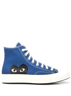 blue/black/white canvas panelled design heart motif logo patch to the side round toe front lace-up fastening ankle-length rubber sole