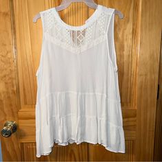 White Lace Blouse/ Tank. Maurice’s Brand Size 2x Never Worn, Tags Removed. White Stretch Lace Tank Top, Cream Lace Sleeveless Camisole, White Bohemian Tank Top With Lace Trim, White Stretch Tank Top With Lace Detail, Cream Lace Sleeveless Tank Top, Maurice White, White Lace Blouse, Flowy Tank, Cream White