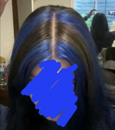 Black Hair With Streak Of Color, Blue Hair Streaks, Split Dyed Hair, Chunky Highlights, Y2k Hair, Black Highlights, Blue Highlights, Back To School Hairstyles