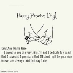 two hands holding each other with the words happy promise day written in black and white