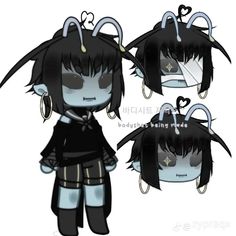 an anime character with black hair and horns