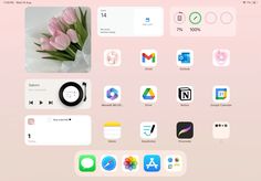 an image of some app icons on a pink background with tulips in the center