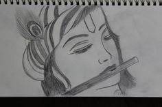 a drawing of a woman holding a pencil in her mouth