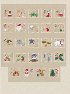 a cross stitch pattern with christmas decorations and numbers