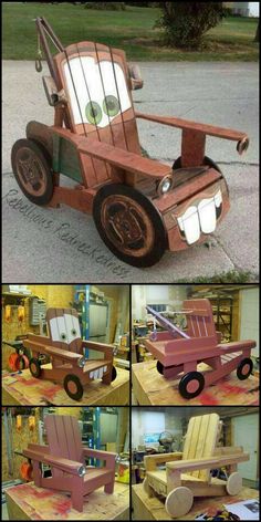 the cars are made out of wood and have wheels