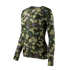 a women's camo top with long sleeves