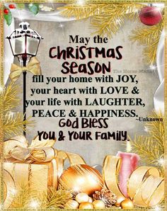 a christmas card with presents and candles