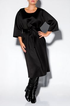 "Women Black Dress, Elegant Dress, Neoprene Dress With this beautiful Black dressing gown we introduce our new Fall Winter 2019. This minimalist neoprene dress is cut in the the brand's signature wrap silhouette that complements all body shapes. The design has straight, elegant silhouette - it is our go-to for effortless, easy-to-wear pieces. Wear your Black Neoprene Dress with sandals, high heels, elegant boots, moto boots. FABRIC : Neoprene COLOR : Black Please wash your dress in COLD water , Black Structured Dress For Fall, Black Structured Fall Dress, Black Belted Dress For Winter, Winter Black Belted Dress, Sleek Black Structured Dress, Black Loose Dress, Women Black Dress, High Heels Elegant, Black Dress Elegant