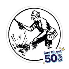 a sticker with an image of a man fishing