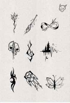 a bunch of different tattoos on a white paper