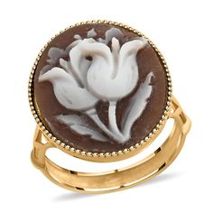 Buy Italian 10K Yellow Gold Shell Cameo Tulip Ring (Size 9.0) 2.50 Grams at ShopLC. Luxury Cameo Ring As Gift, Elegant Cameo Rings, Classic Cameo Rings, Luxury Yellow Gold Cameo Rings, Elegant Intaglio Rings For Anniversary, Luxury Gold Cameo Ring, Elegant White Cameo Ring, Elegant Yellow Gold Rings With Intaglio, Classic Cameo Yellow Gold Rings