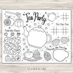 tea party coloring page for adults and children