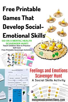 a poster with the text free printable games that developing social - emotional skills