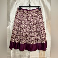 New Without Tags Talbots Knee Length Skirt Purple And Cream Geometric Design Purple Hem Pleated Hidden Zipper On Side With Hook Enclosure Size 2 Petite Relaxed Fit Purple Skirt, Purple Flared Lined Skirt, Purple Lined Flared Skirt, Purple Lined Long Skirt, Purple Long Lined Skirt, Purple Tiered Lined Skirt, Skirt Purple, Rayon Pants, Jelly Shoes