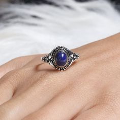 "Lapis Lazuli Ring, 925 Sterling Silver Ring, Oval Shaped Ring, Boho Silver Ring, September Birthstone Ring, Handmade Jewelry, Gift For Her Gemstone Name -  Lapis Lazuli  Stone Quality - AAA Ring Weight - 2.66  gm Stone Shape - As shown in the picture Ring Size - All Ring Size Available    You'll get the exact product as shown in the pictures We serve complete 925 sterling silver Jewelry and genuine properties of the stone. The products are dispatched from the small business from USA. Product Qu Bohemian Blue Stackable Round Rings, Bohemian Silver Stackable Rings With Gemstone, Bohemian Sterling Silver Crystal Birthstone Ring, Bohemian Sterling Silver Opal Promise Ring, Bohemian Crystal Promise Ring Stamped 925, Bohemian Sterling Silver Crystal Ring For Anniversary, Bohemian Sapphire Round Jewelry, Blue Bohemian Stackable Rings, Bohemian Gemstone Stackable Rings For Anniversary