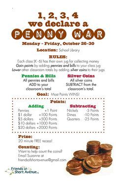 Let the Penny War co Pass Classes, Penny Wars, School Fundraising Ideas, Easy Fundraising, Pto Board, Library Rules, Pta Ideas, Pto Ideas