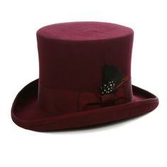 Ribbon Feather, Tall Hat, Mad Hatter Hat, Mens Top, Black Top Hat, Victorian Hats, Steampunk Hat, Formal Tops, Burgundy Top