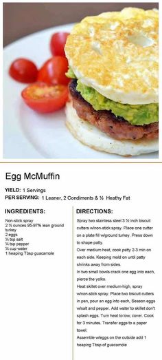 an egg muffin with avocado and tomatoes on it is featured in this recipe