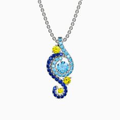 This necklace is brought to you in a stunning display of style and craftsmanship. A combination of light blue, midnight blue, and yellow gold stones, the necklace is a premium miniature version of Van Gogh's timeless Starry Night painting. This piece of work reminds us to trust our dreams and not believe the critics of the world. "There is always hope, even in the darkest of times." So trust your dream and let this alluring jewelry make a statement.Carat Weight: 0.382 ctStone Size: 1.4,2.2,3,0.9 Blue Round Fusion Necklaces, Blue Sterling Silver Fusion Necklace, Luxury Blue Multi-stone Necklaces, Blue Multi-stone Necklaces For Anniversary, Luxury Blue Multi-stone Necklace, Dazzling Blue Multi-stone Jewelry, Blue Sapphire Necklaces With Sparkling Stones, Blue Necklaces With Sparkling Stones For Anniversary, Blue Sapphire Necklace With Sparkling Stones