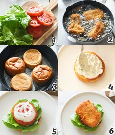 the steps to make chicken burgers are shown