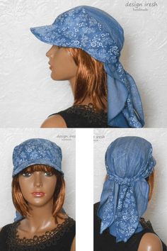 Bandana With a Visor Women's Summer Cap Denim Head Cover | Etsy Summer Visor, Edgy Fashion Outfits, Denim Cap, Summer Cap, Cap Patterns, Berets, Cool Hats, Beautiful Hats, Brim Hat