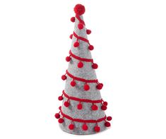 a felt christmas tree with red pom - poms on it's top