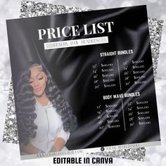 the price list for an item is displayed in front of a black background with silver sequins