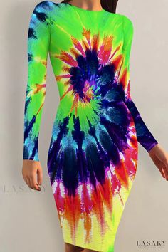 Lasaky - Classy Long Sleeve Bodycon Wrap Dress Trendy Multicolor Stretch Bodycon Dress, Green Long Sleeve Bodycon Summer Dress, Casual Green Long Sleeve Bodycon Dress, Multicolor Long Sleeve Bodycon Dress For Summer, Multicolor Long Sleeve Bodycon Summer Dress, Multicolor Casual Bodycon Dress For Party, Casual Fitted Tie Dye Mini Dress, Casual Multicolor Bodycon Dress For Party, Multicolor Stretch Knee-length Bodycon Dress