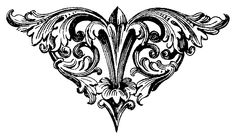 an ornate design in black and white on a square sticker, with the word love written