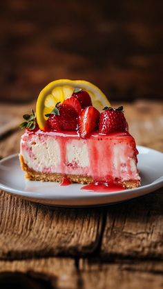 Strawberry Lemon Cheesecake Strawberry Cheesecake Recipes, Strawberry Lemon Cheesecake, Pineapple Mousse, Easy Desserts Recipes, Lemon Cheesecake Recipe, Mousse Cheesecake, Food References, Lemon Cheesecake Recipes, Strawberry Cheesecake Recipe