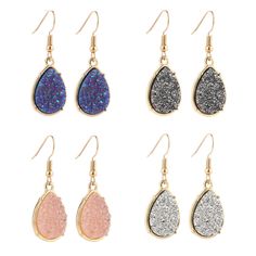 PRICES MAY VARY. Feature：Including 4 pairs of different color earrings. The rocky druzy stones have rigid texture that adds a unique flare to the set. These simple, yet elegant, faux druzy drop earrings are great for casual wear as well as for a night. Measurement: 4.3 cm/1.7 inch in Length and 1.5 cm/0.6 inch in Width; Weight: 6.2 g Material: Shinning Acrylic of high quality; Plated Base Metal Occasion: This tear drop earrings are suitable for everyday, work, celebration, street with friends, d Gold Earring Set, Simple Dangle Earrings, Oval Jewelry, Gold Earrings For Women, Acrylic Gems, Initial Earrings, Color Earrings, Druzy Earrings, Stone Crystal